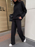 Chic Solid Color Loose Casual Knitted Two-Piece Suit - Long Sleeve Top & Pants Set
