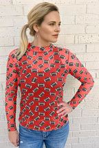 Red Game Day Rugby Mesh Sheer Long Sleeve Top