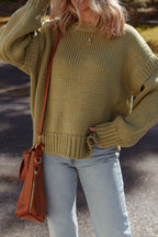 Guacamole Green Solid Color Ruffled Chunky Loose Sweater