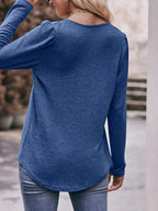 Pleated Square Neck Long Sleeve T-Shirt
