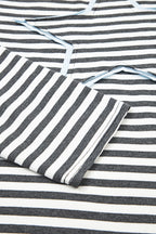 Gray Stripe Starry Patch Drop Shoulder Raw Edge Casual Knit Top