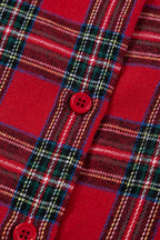 Dearlovers Women's Red Plaid Contrast Patched Christmas Holiday Long Sleeve Shirt and Short 2-Piece Pajama Set