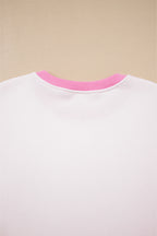 Strawberry Pink Color Block Pullover and Lace-up Elastic Waist Shorts Set