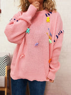Bear Decoration Round Neck Sweater