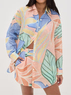 Playa Boyfriend Tropical Leaf Print Linen Blend Short Set for Summer Beachwear