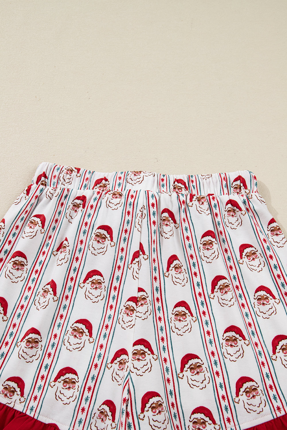 Festive White Santa & Stripes Ruffle Pajama Set for Cozy Holiday Nights