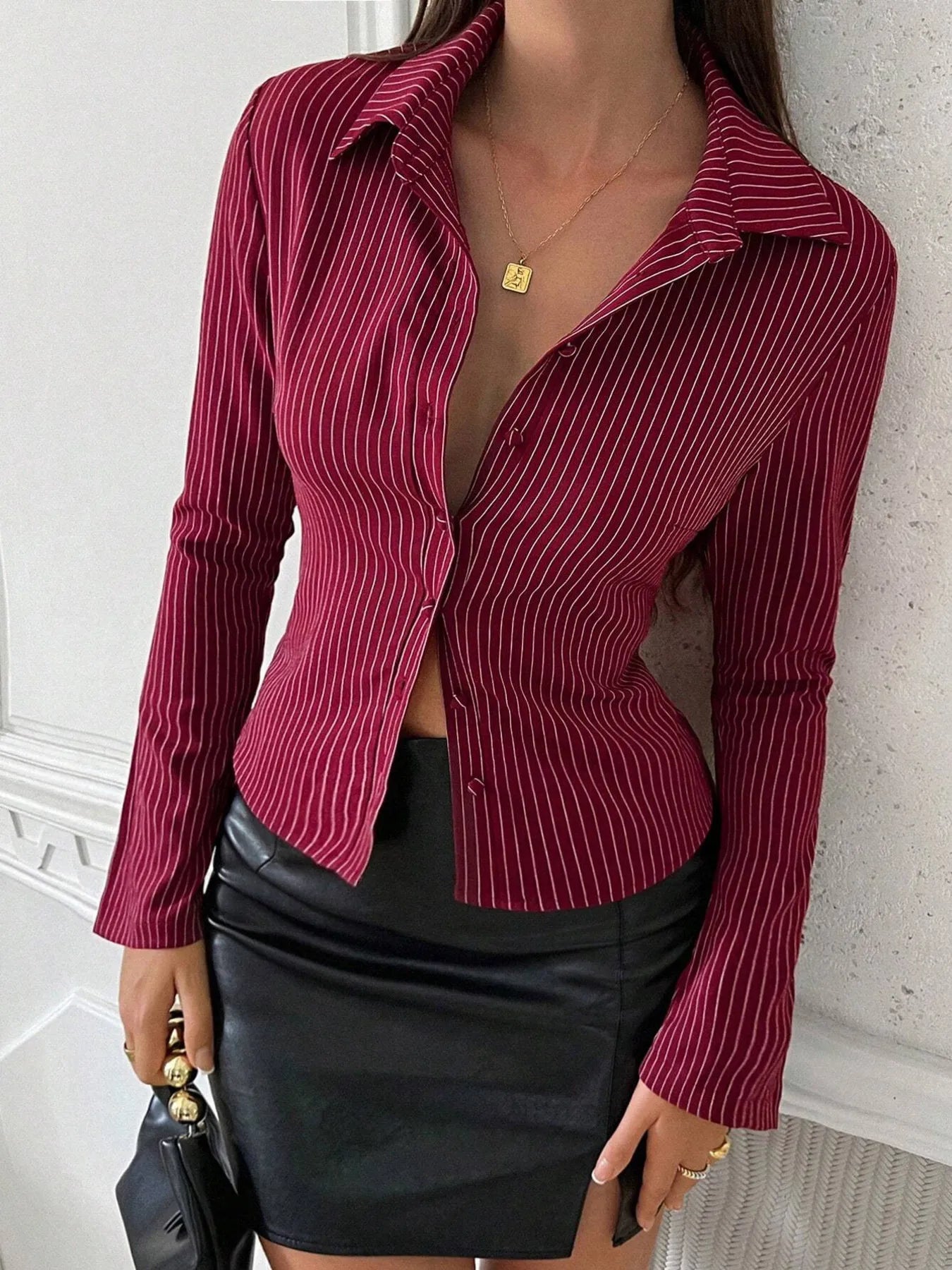 Kim's Striped Button Up Long Sleeve Shirt