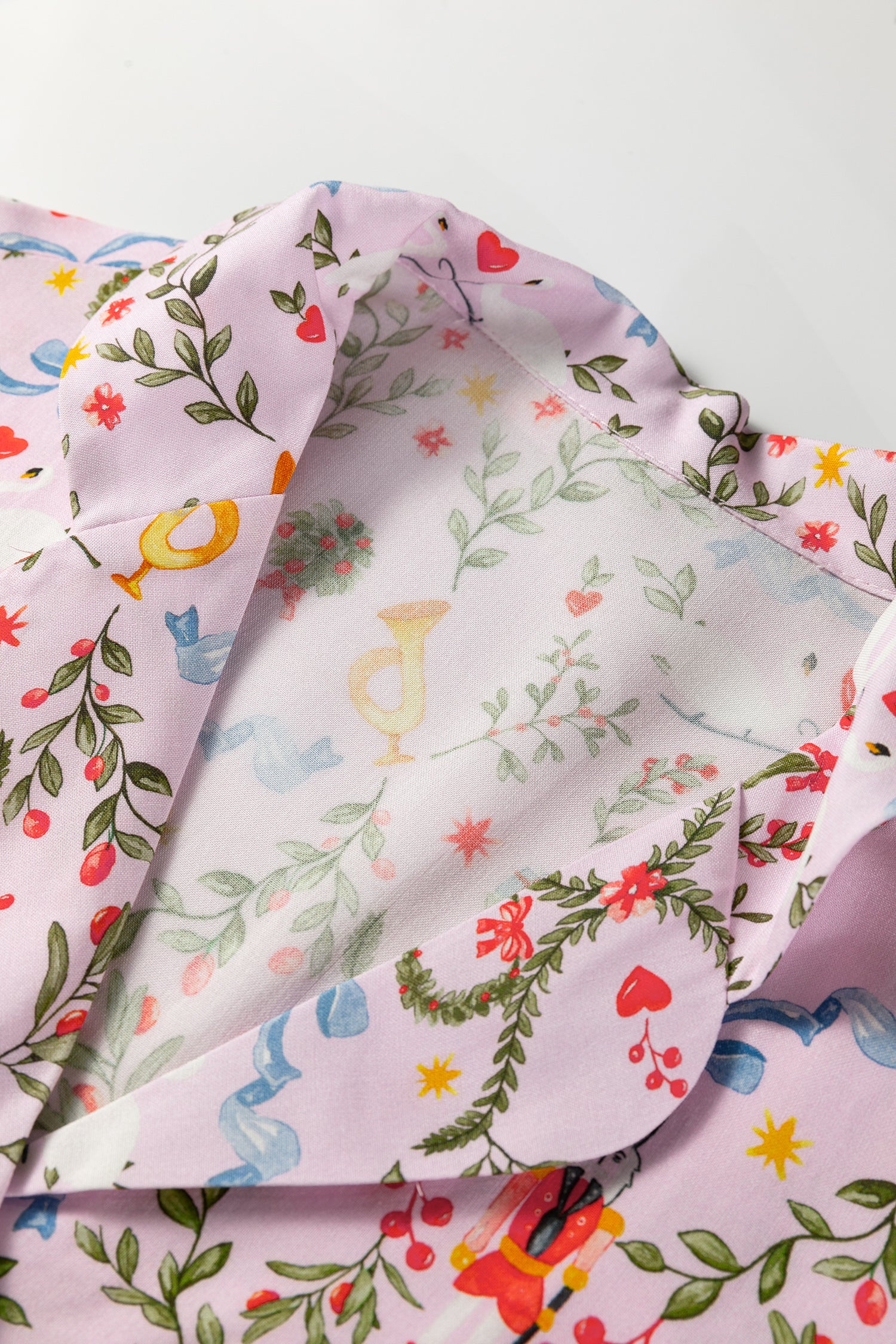 Festive Pink Christmas Holiday Print Nutcracker Long Sleeve Pajama Set with Shorts - 2 Piece Sleepwear