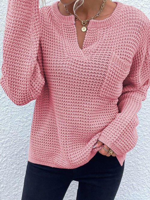 Blue Zone Planet |  Notched Long Sleeve Sweater