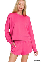 Zenana Scuba Long Sleeve Sweatshirts & Shorts Set