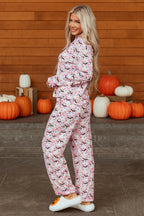 Pink Halloween Eve Haunted Honey Bat Print Pajama Set