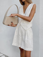 Paros Cotton Linen Blend Cover Up Two Piece Shorts Set for Leisure and Vacation