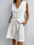 Paros Cotton Linen Blend Cover Up Two Piece Shorts Set for Leisure and Vacation