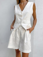 Paros Cotton Linen Blend Cover Up Two Piece Shorts Set for Leisure and Vacation
