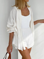 Chic Cotton Wonderland Tied Two-Piece Shorts Set - Casual Vacation Leisure Wear