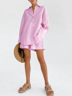 Women's 2-Piece Casual Cotton Beach Shorts Set - Comfortable & Stylish