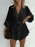 Chic Cotton Wonderland Tied Two-Piece Shorts Set - Casual Vacation Leisure Wear