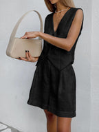 Paros Cotton Linen Blend Cover Up Two Piece Shorts Set for Leisure and Vacation