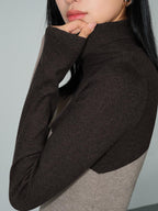 Asymmetric Patchwork Long Sleeve Mock Neck Knit Top - Unique & Stylish Casual Wear