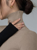 Asymmetric Patchwork Long Sleeve Mock Neck Knit Top - Unique & Stylish Casual Wear