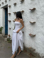 Sexy Cotton Blends Shirred Tube Long Dress - Perfect for Leisure & Vacation