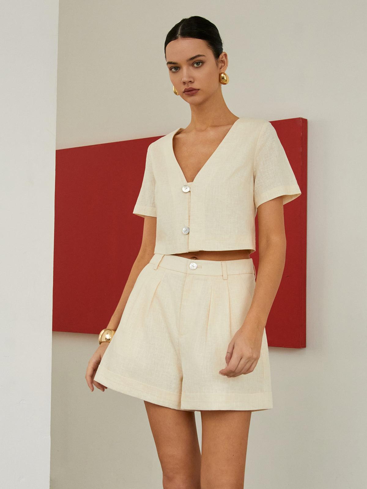 Comfortable Cotton & Linen Blend Shorts Set with Pockets - Ideal for Casual Wear & Vacations