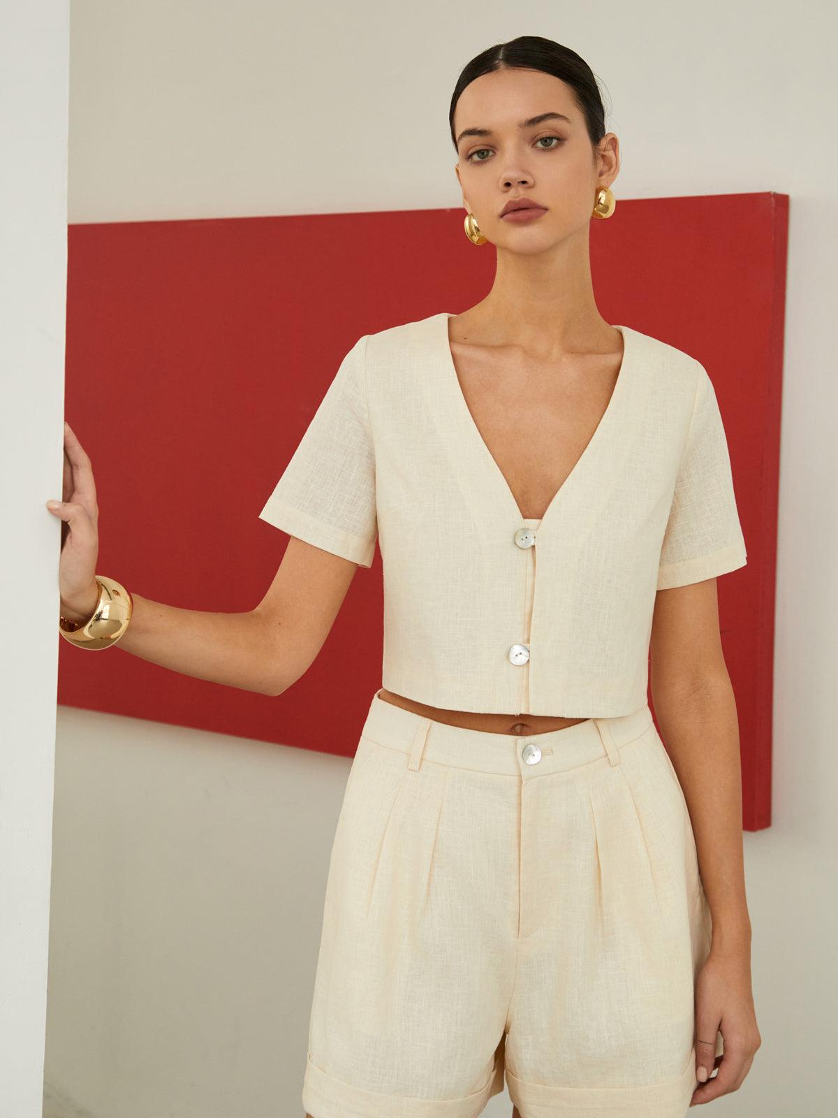 Comfortable Cotton & Linen Blend Shorts Set with Pockets - Ideal for Casual Wear & Vacations