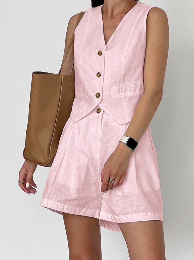 Men's Casual Tailored Shorts Set - Comfortable Cotton & Linen Blend for Leisure and Vacation