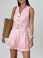 Men's Casual Tailored Shorts Set - Comfortable Cotton & Linen Blend for Leisure and Vacation