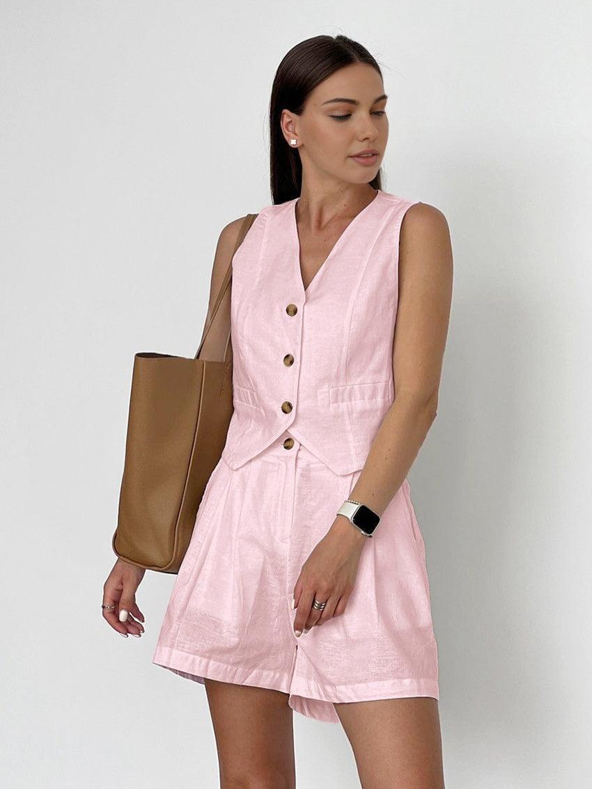 Men's Casual Tailored Shorts Set - Comfortable Cotton & Linen Blend for Leisure and Vacation