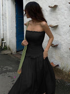 Sexy Cotton Blends Shirred Tube Long Dress - Perfect for Leisure & Vacation