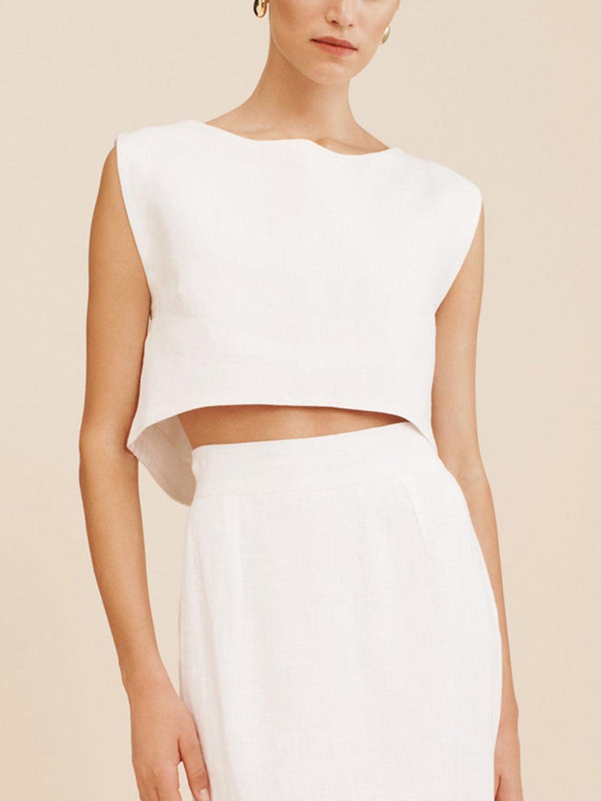 Women's Solid 100% Cotton Crop Top and Shorts Set - Comfortable & Elegant for Leisure, Work, Vacation