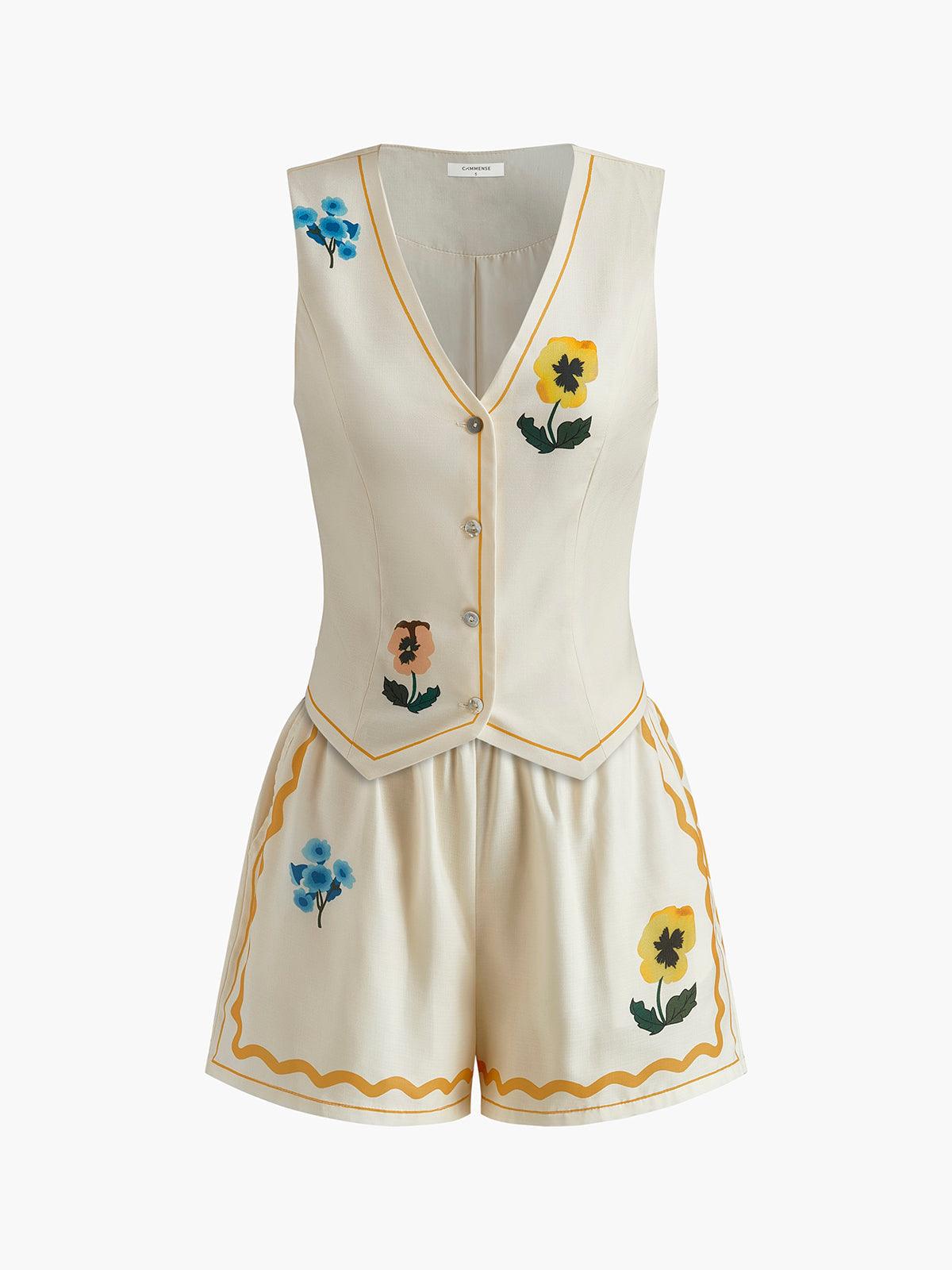 Women's Floral Print Tank Top and Shorts Set - Casual Summer Vacation Loungewear