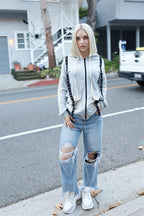 Blue Zone Planet |  Belt & Reversed Details Zip-up Hooded Sweater