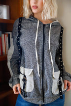 Blue Zone Planet |  Belt & Reversed Details Zip-up Hooded Sweater