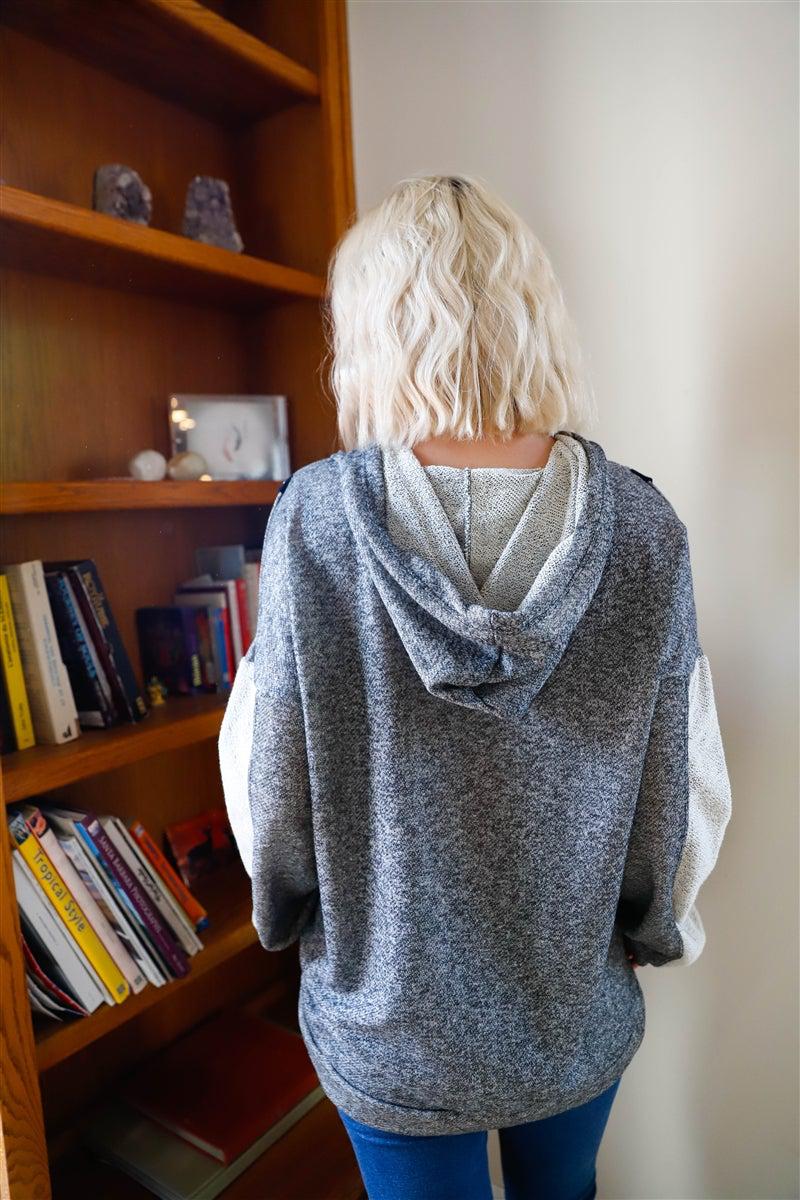 Blue Zone Planet |  Belt & Reversed Details Zip-up Hooded Sweater