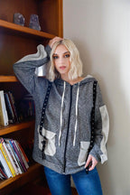 Blue Zone Planet |  Belt & Reversed Details Zip-up Hooded Sweater