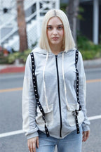 Blue Zone Planet |  Belt & Reversed Details Zip-up Hooded Sweater