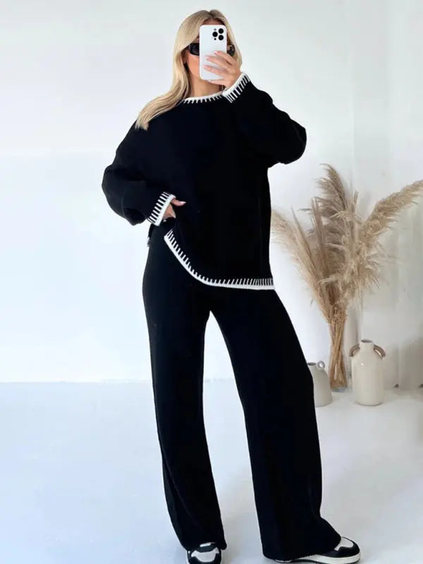 Blue Zone Planet |  Loose Crew Neck Sweater Two Piece Set