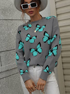 Blue Zone Planet |  Butterfly Dropped Shoulder Crewneck Sweater