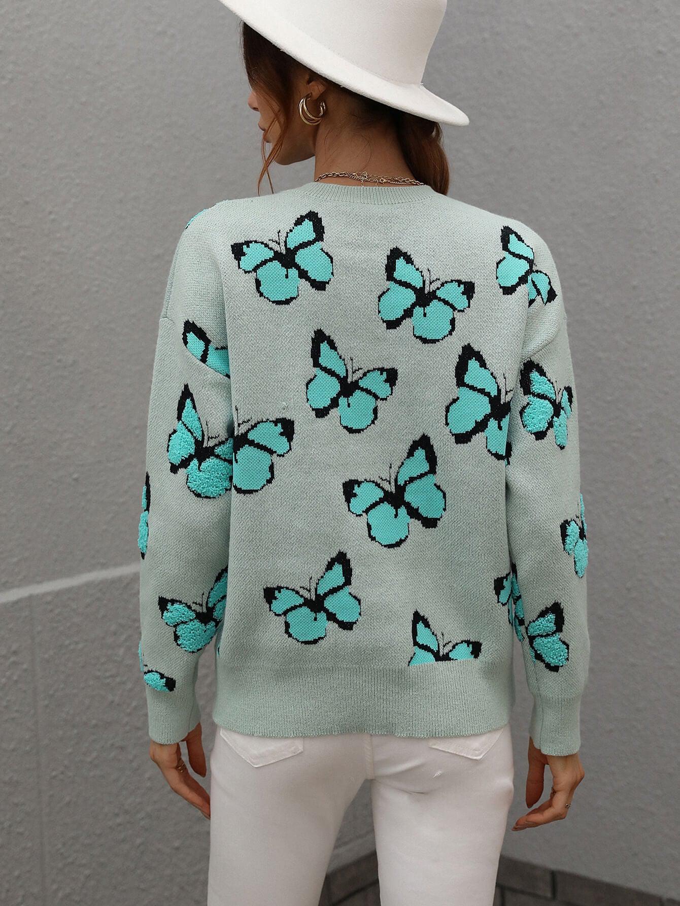 Blue Zone Planet |  Butterfly Dropped Shoulder Crewneck Sweater