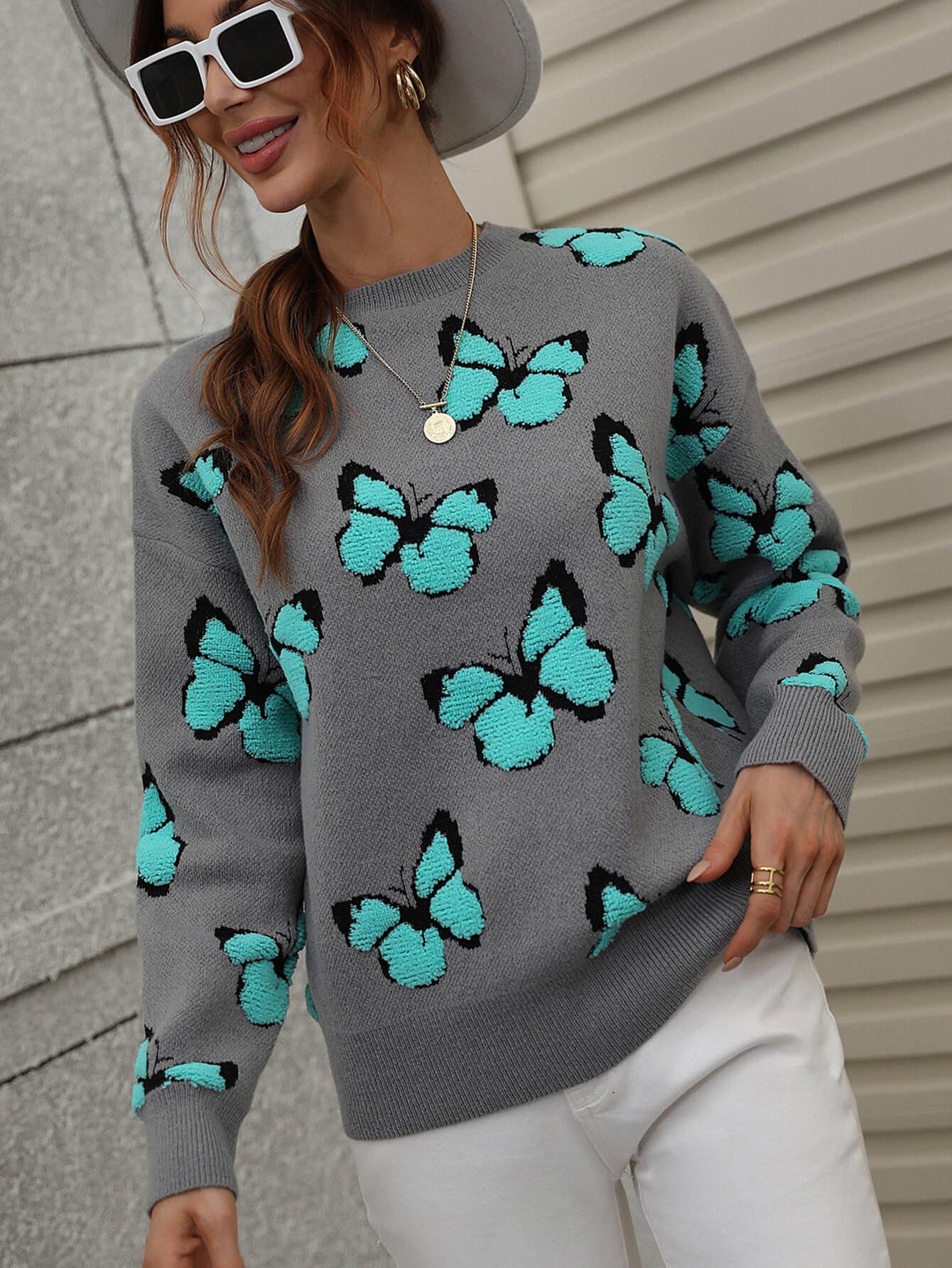 Blue Zone Planet |  Butterfly Dropped Shoulder Crewneck Sweater