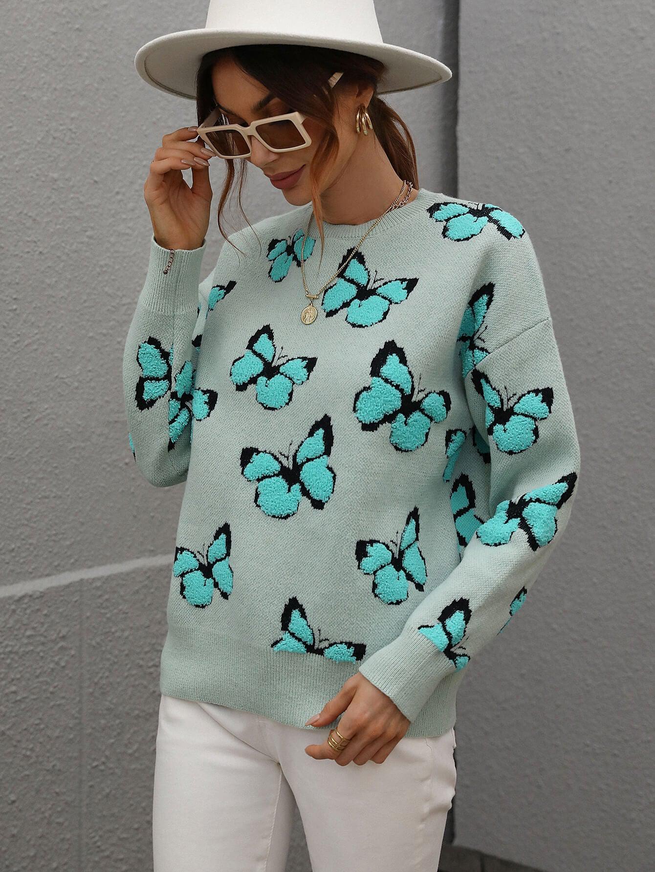 Blue Zone Planet |  Butterfly Dropped Shoulder Crewneck Sweater