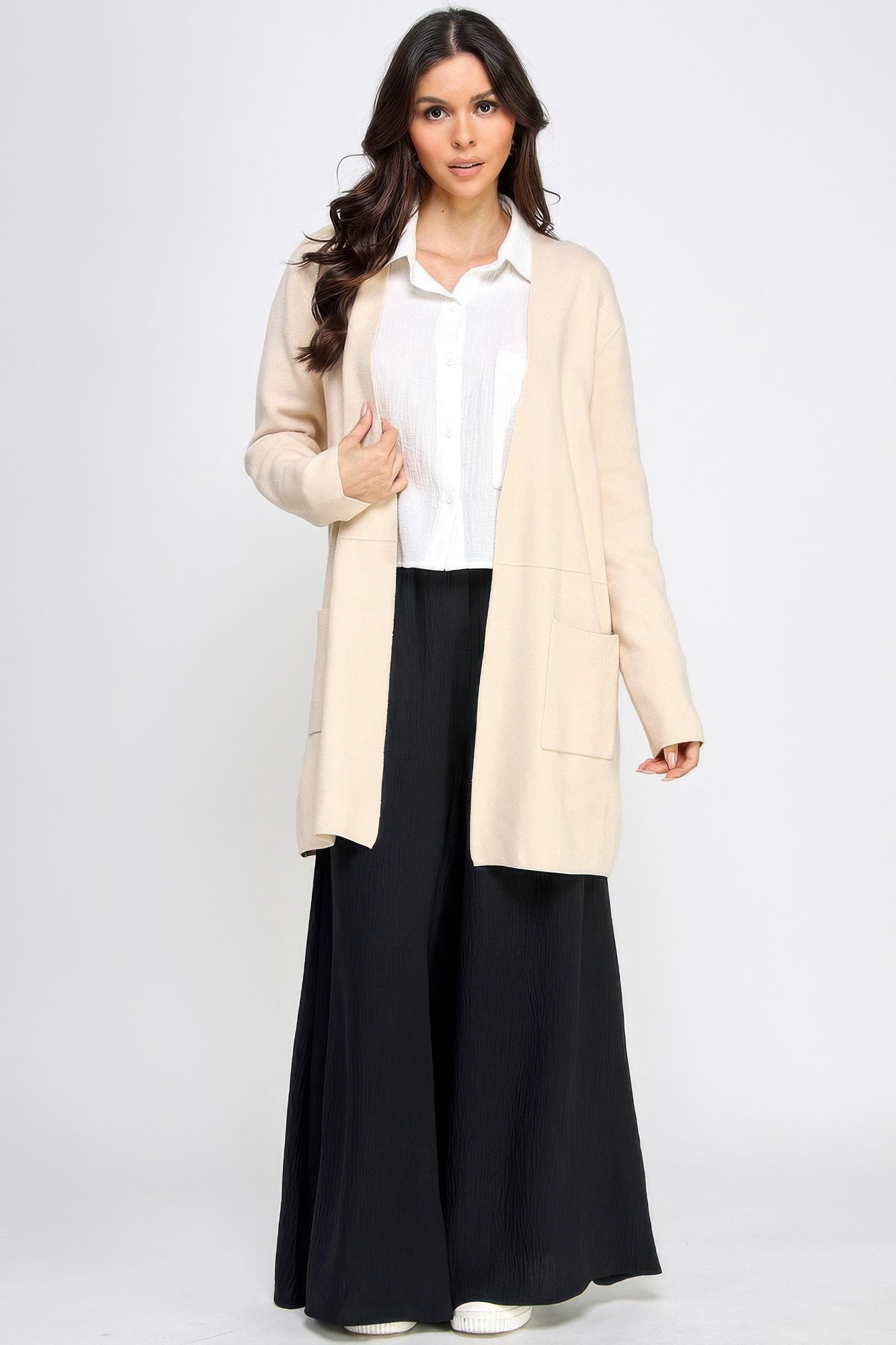 Basic Soft Long Line Open Front Sweater Cardigan