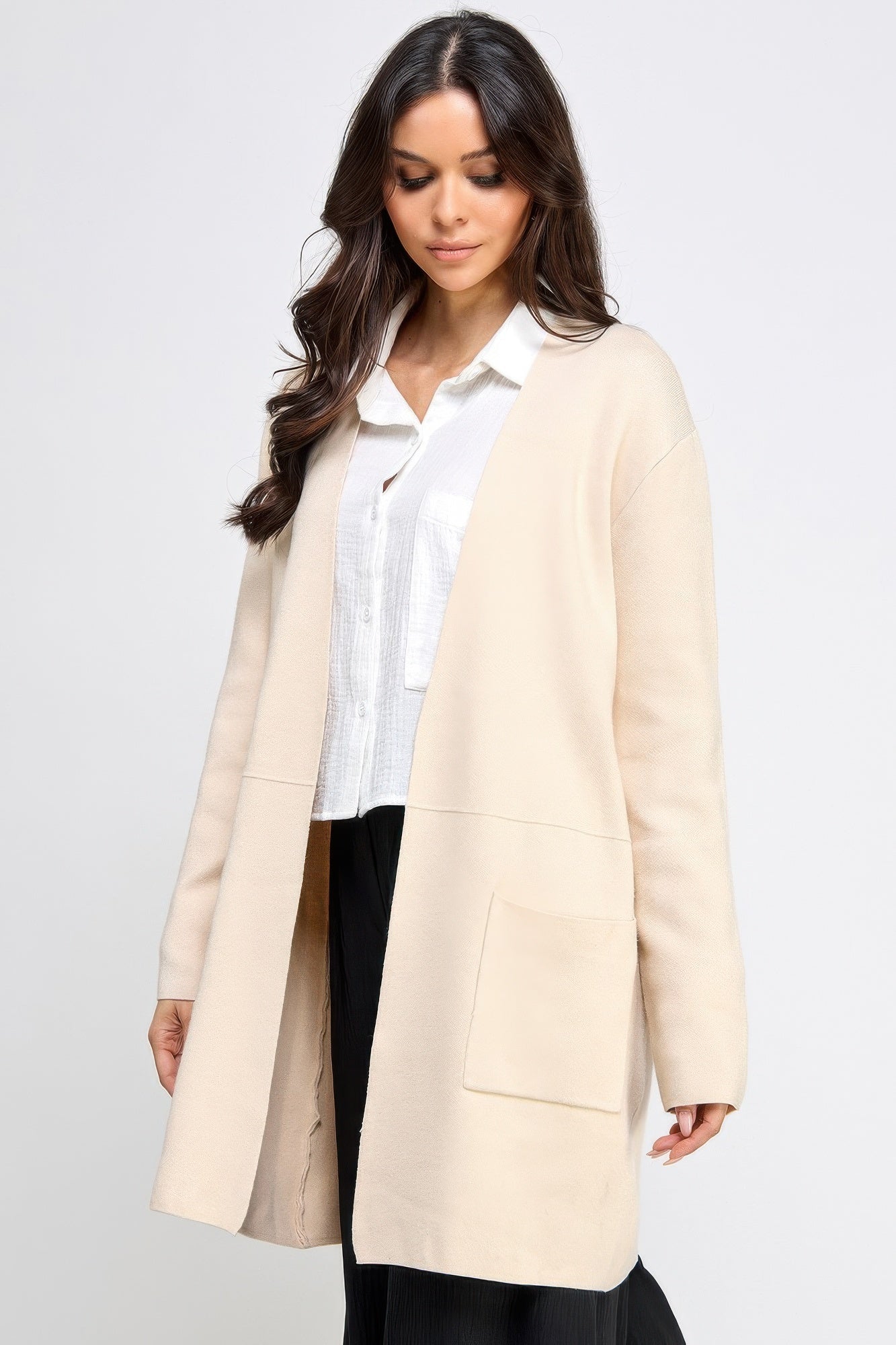 Basic Soft Long Line Open Front Sweater Cardigan