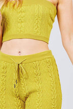 Blue Zone Planet |  Cable-Detail Sweater Tube Top And Sweater Short Pants Set