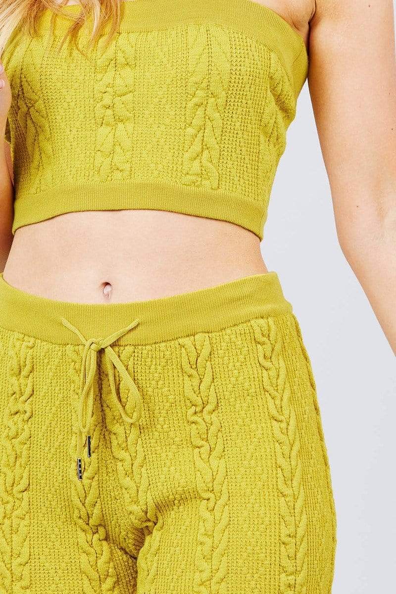 Blue Zone Planet |  Cable-Detail Sweater Tube Top And Sweater Short Pants Set