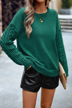 Blue Zone Planet |  Cable-Knit Round Neck Drop Shoulder Sweater