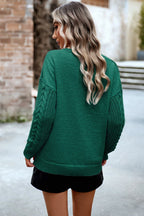 Blue Zone Planet |  Cable-Knit Round Neck Drop Shoulder Sweater