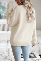 Blue Zone Planet |  Cable-Knit Round Neck Drop Shoulder Sweater